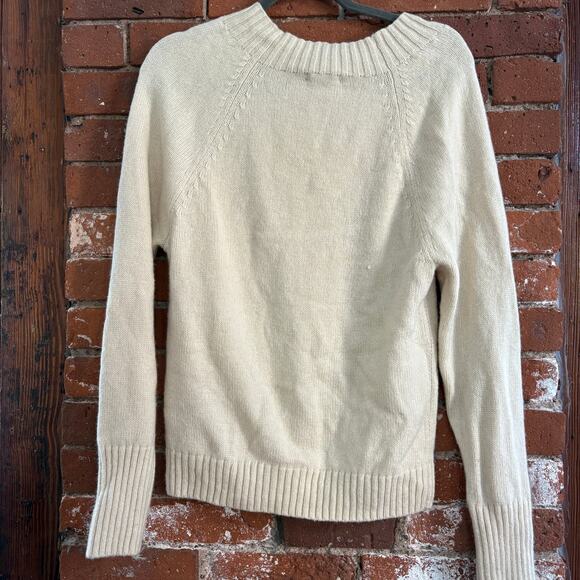 J. Crew Crewneck Sweater with Jeweled Buttons in Natural Ivory Sz M Lambswool - Picture 9 of 9